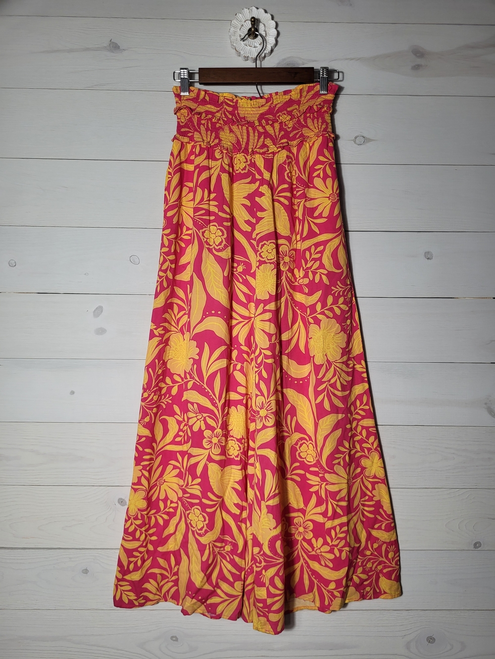 Patrons Of Peace Pants Palazzo Wide Leg Tropical Floral Birds Smocked BOHO